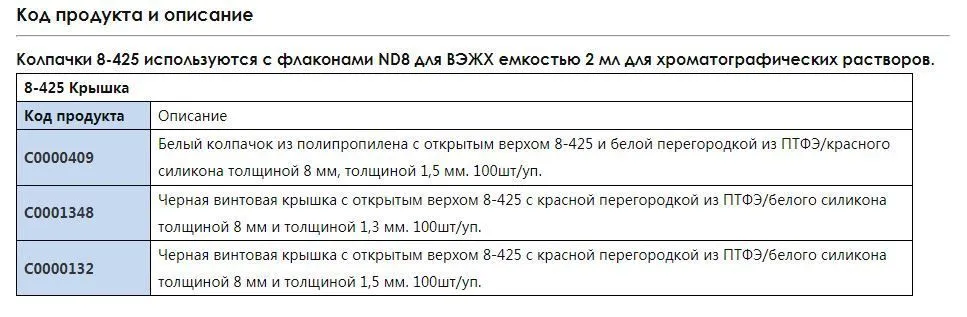  Крышки из полипропилена для флаконов с образцами ВЭЖХ (ГХ)
